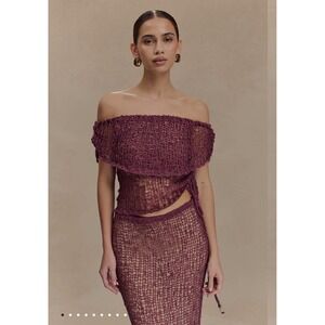 MESHKI Cordelia Off Shoulder Knit Top Mauve Size Small